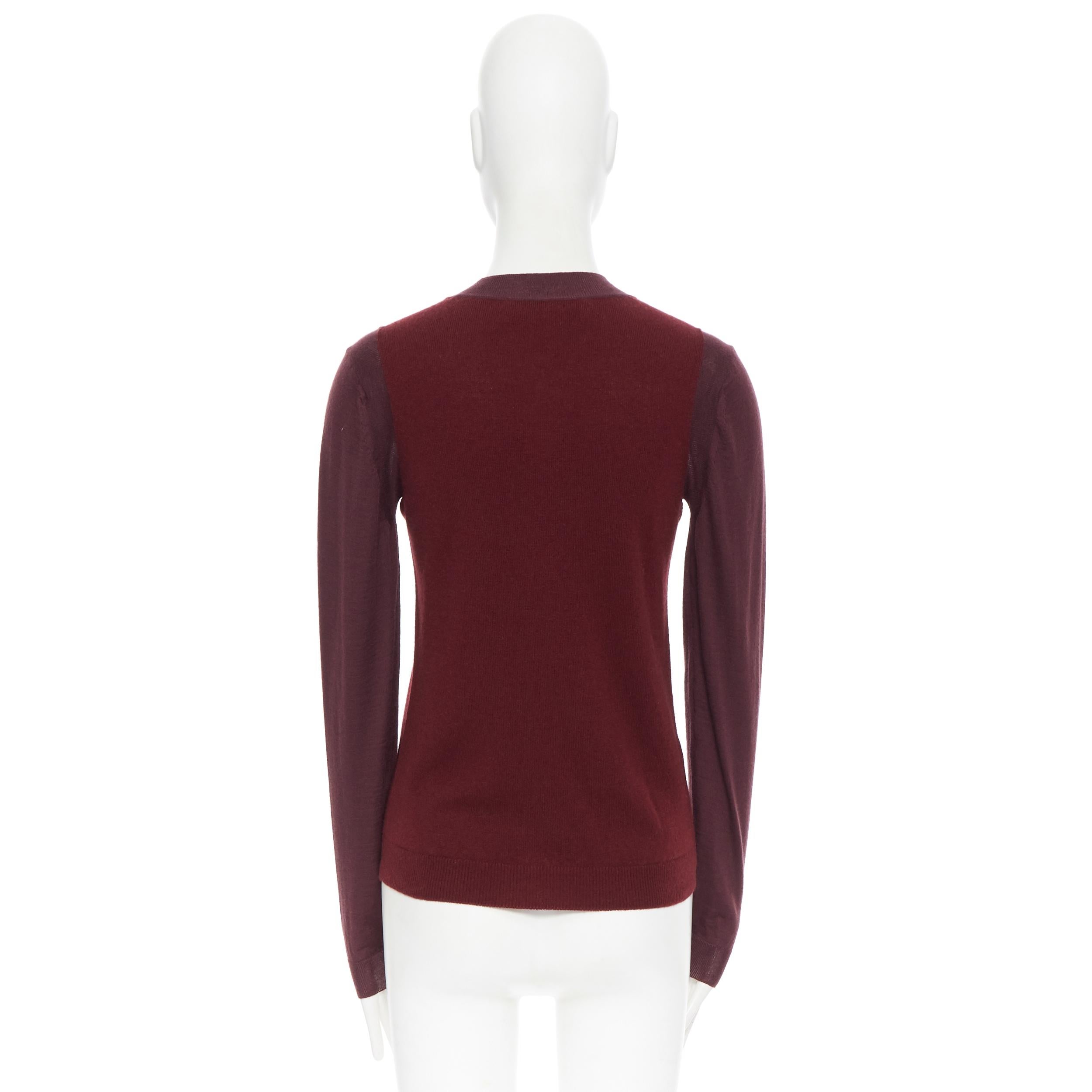 Women's MARNI 100% cashmere burgundy colorblocked cardigan sweater IT38