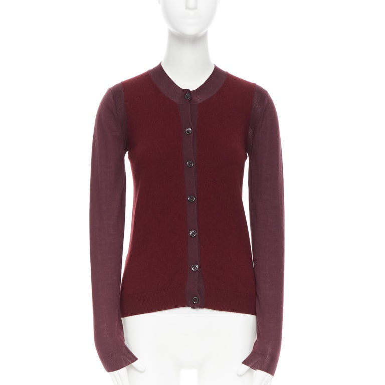 MARNI 100% cashmere burgundy colorblocked cardigan jumper IT38 For Sale at  1stDibs