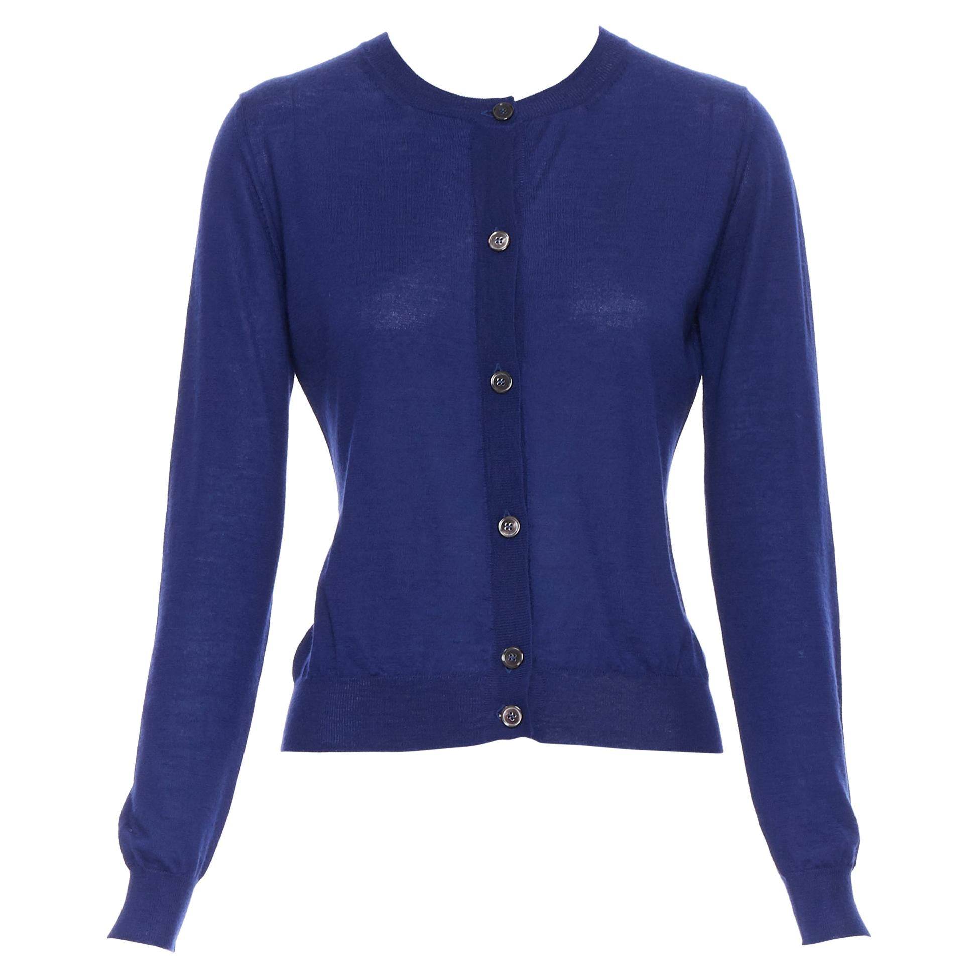 MARNI 100% Kaschmir Dunkelblauer langärmeliger Strickpullover mit Knopfleiste vorne IT40 S