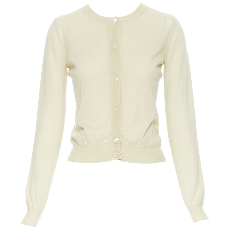 MARNI 100% cashmere pale yellow mother of pearl button cardigan sweater ...