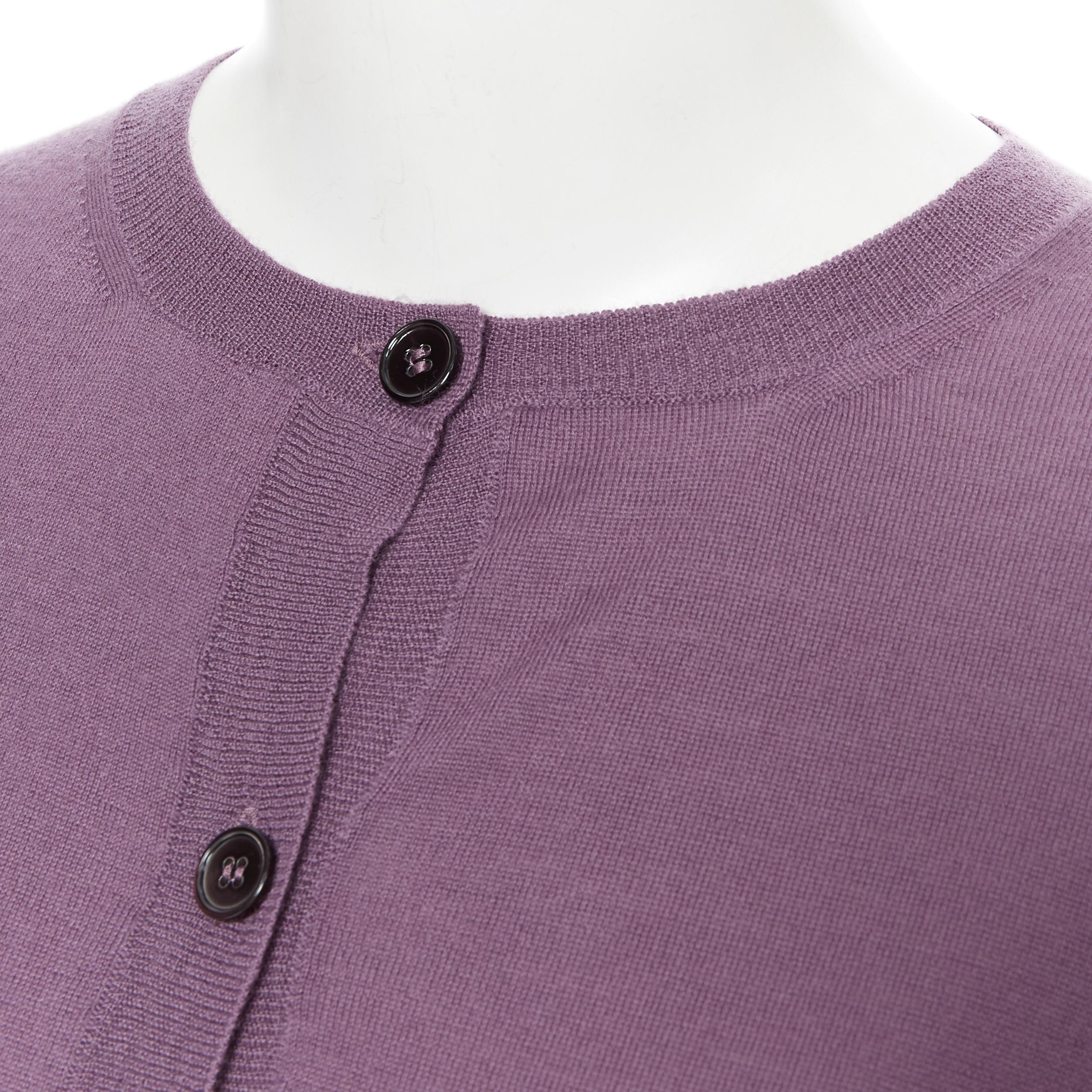 MARNI 100% cashmere purple long sleeve button front cardigan sweater IT38 XS
Brand: Marni
Model Name / Style: Cashmere cardigan
Material: Cashmere
Color: Purple
Pattern: Solid
Closure: Button
Extra Detail: 100% cashmere. Dark purple. Button front