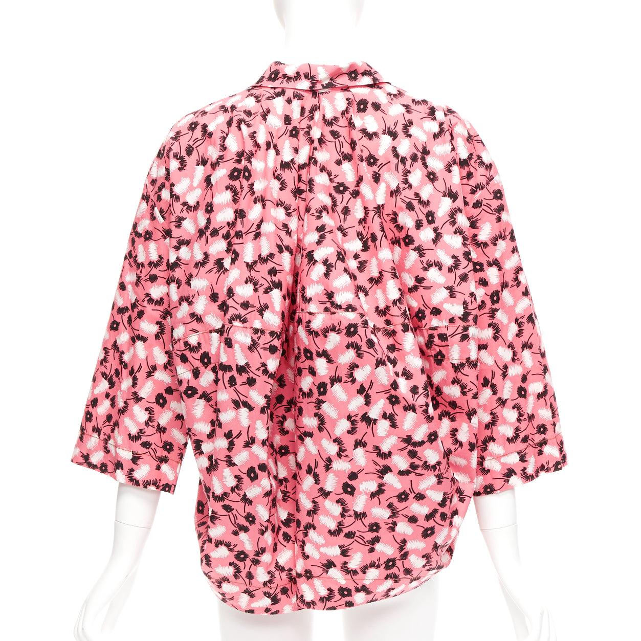 Women's MARNI 100% cotton pink black white feather print boxy shirt IT38 XS For Sale