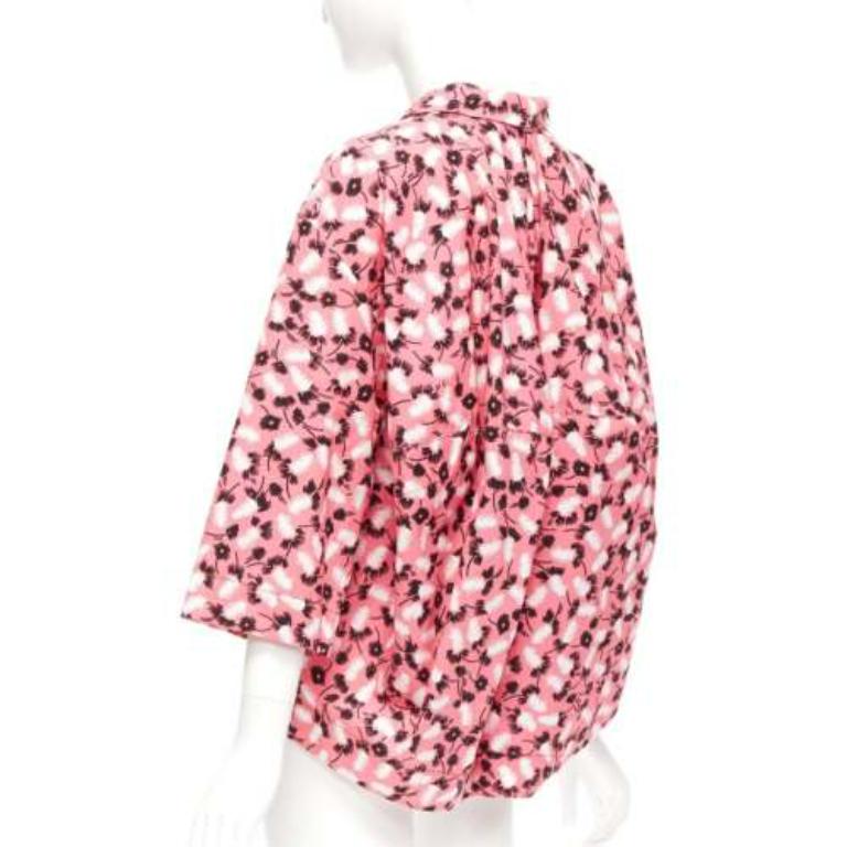 MARNI 100% cotton pink black white feather print boxy shirt IT38 XS For Sale 1