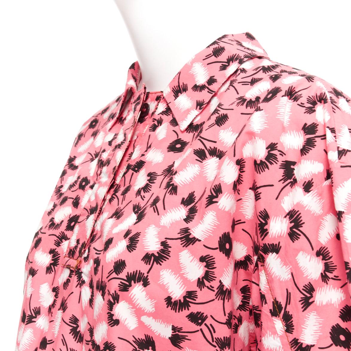 MARNI 100% cotton pink black white feather print boxy shirt IT38 XS For Sale 2
