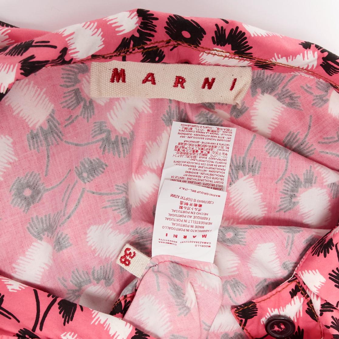 MARNI 100% cotton pink black white feather print boxy shirt IT38 XS For Sale 3