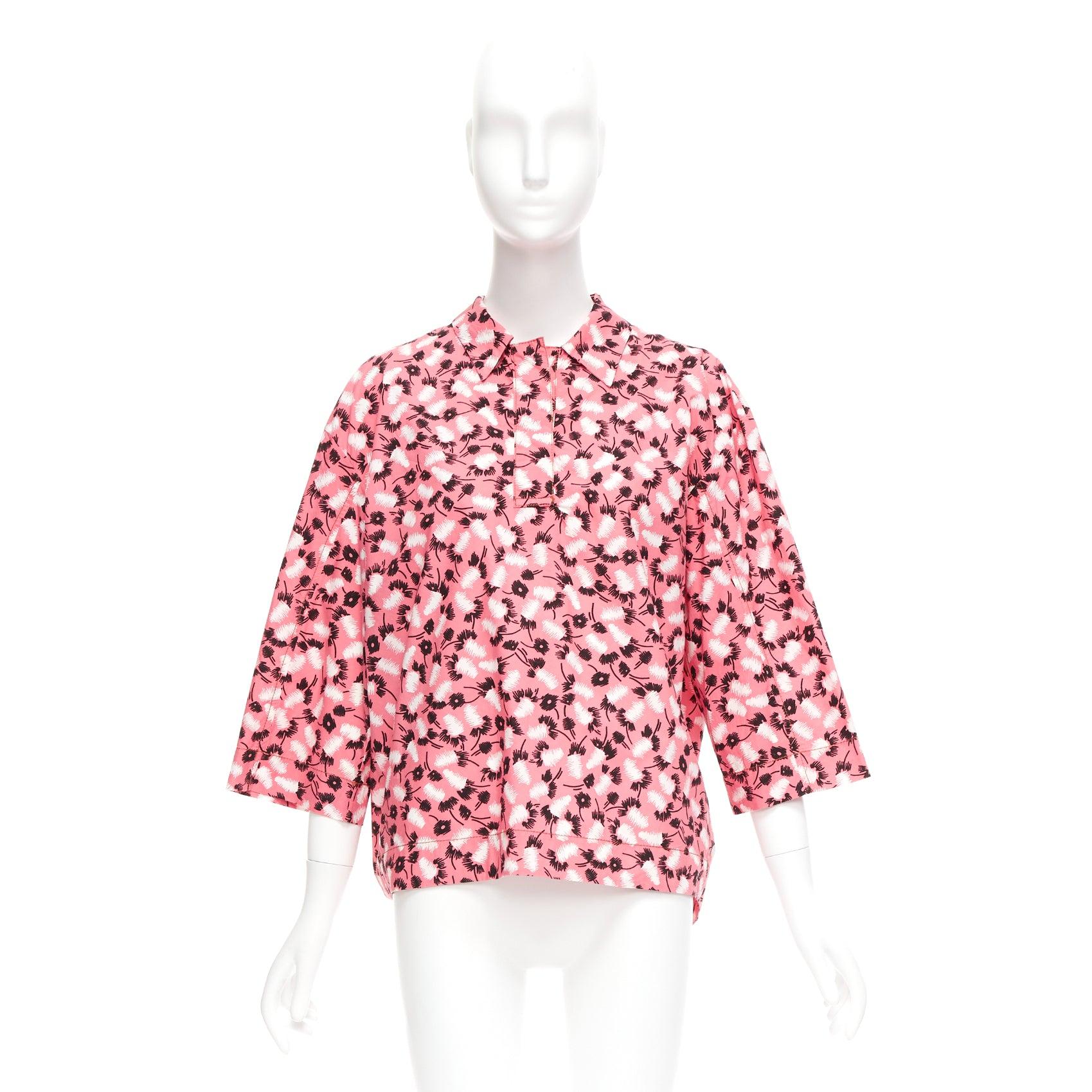 MARNI 100% cotton pink black white feather print boxy shirt IT38 XS For Sale 4