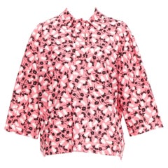 MARNI 100% cotton pink black white feather print boxy shirt IT38 XS