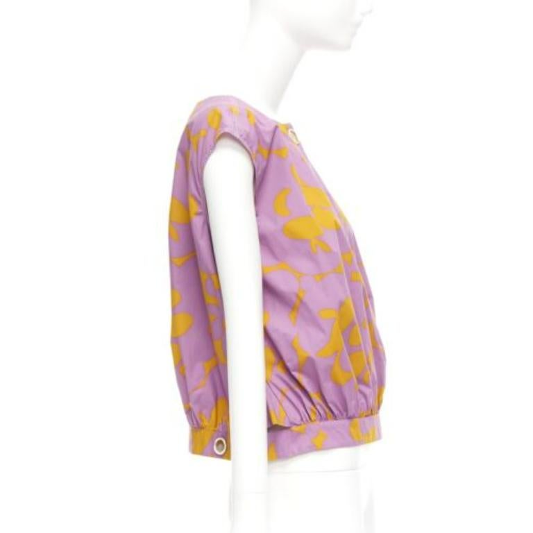 MARNI 100% cotton purple mustard abstract floral overstitched boxy vest IT38 XS In Excellent Condition For Sale In Hong Kong, NT