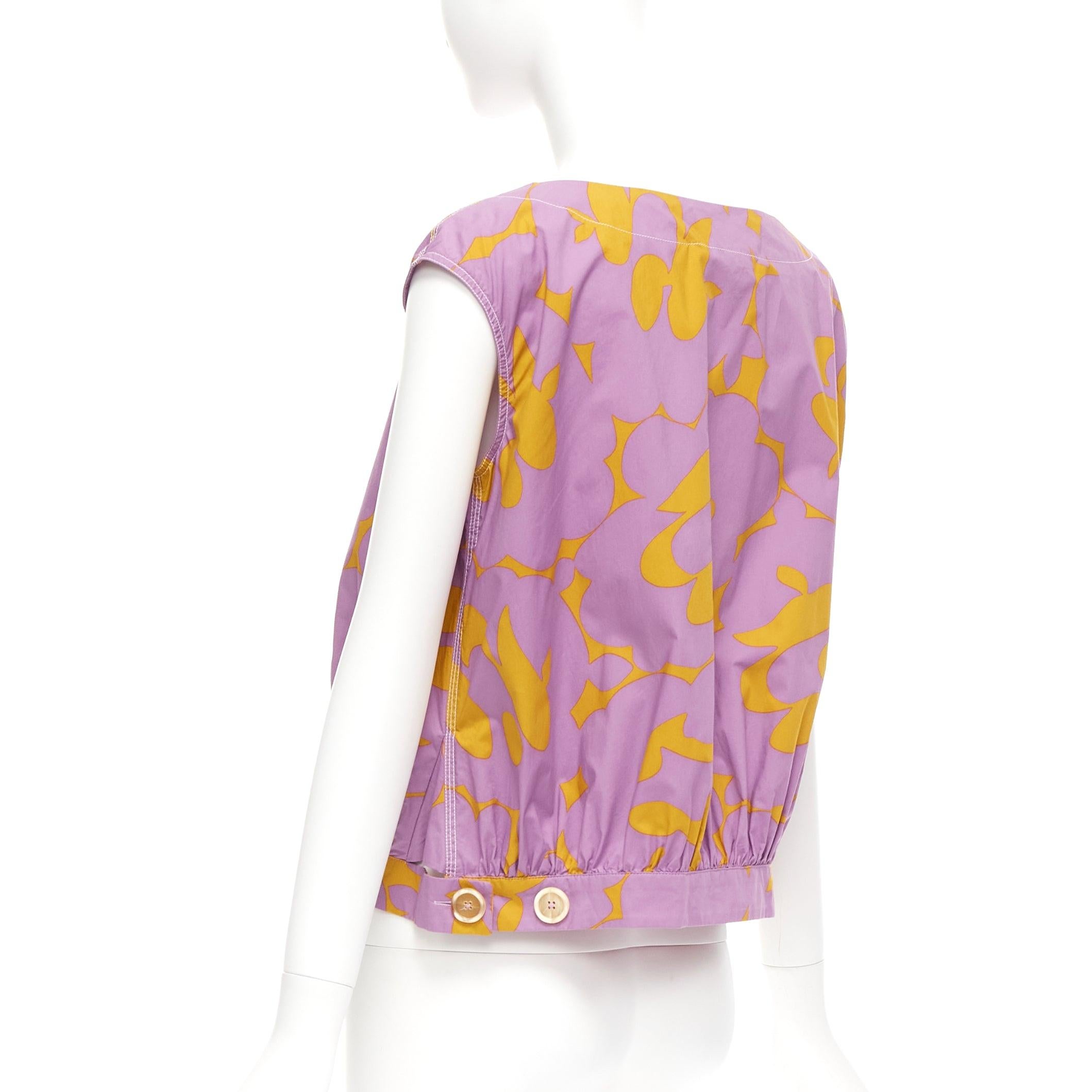 MARNI 100% cotton purple mustard abstract floral overstitched boxy vest IT38 XS For Sale 1