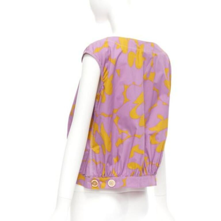 MARNI 100% cotton purple mustard abstract floral overstitched boxy vest IT38 XS For Sale 1