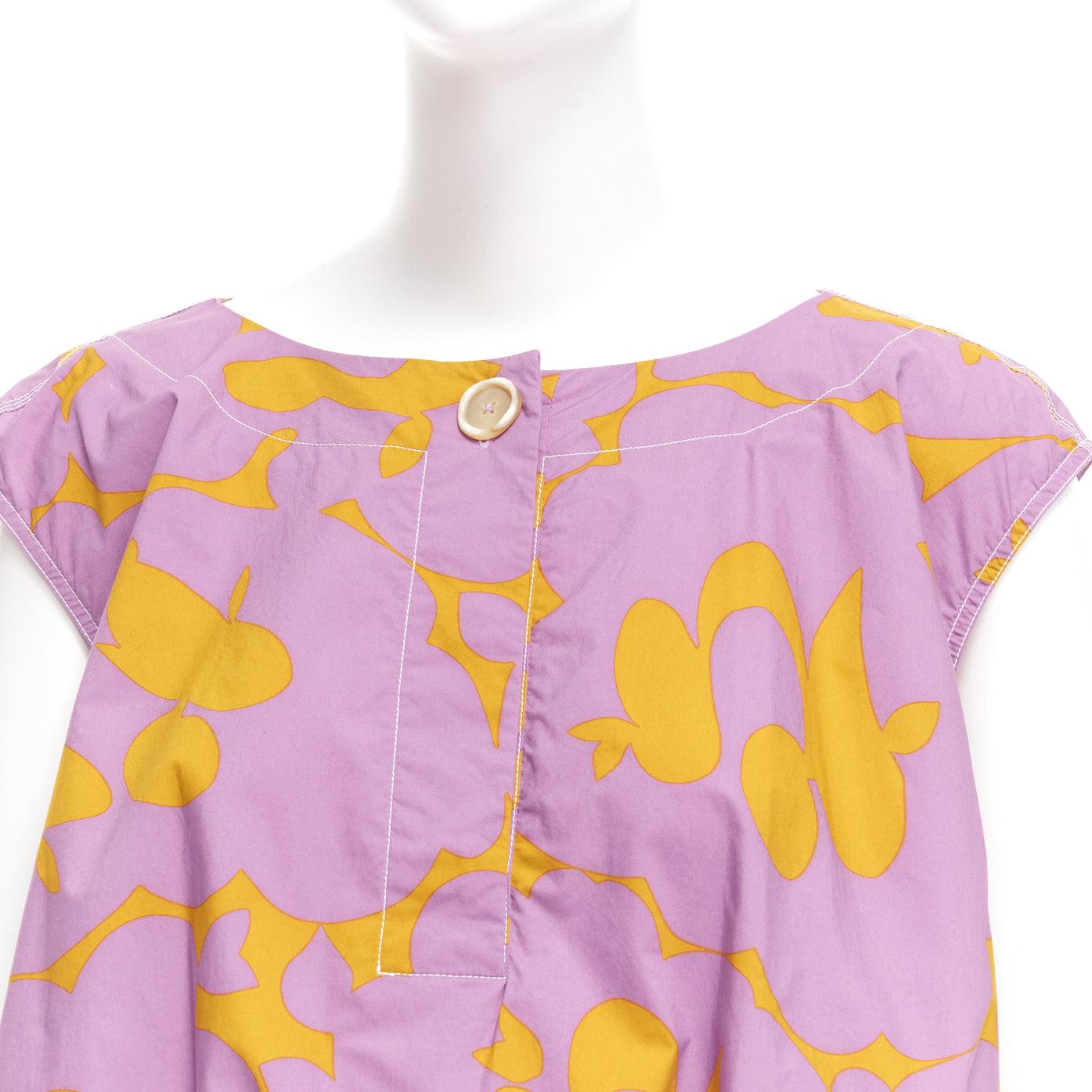 MARNI 100% cotton purple mustard abstract floral overstitched boxy vest IT38 XS For Sale 2