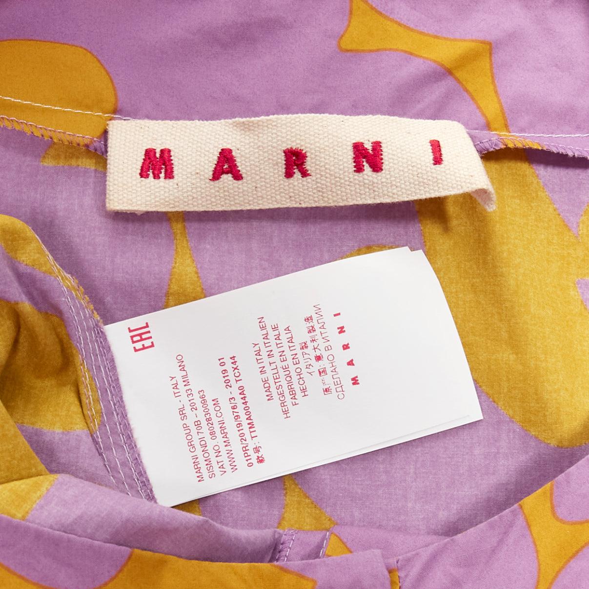 MARNI 100% cotton purple mustard abstract floral overstitched boxy vest IT38 XS For Sale 3
