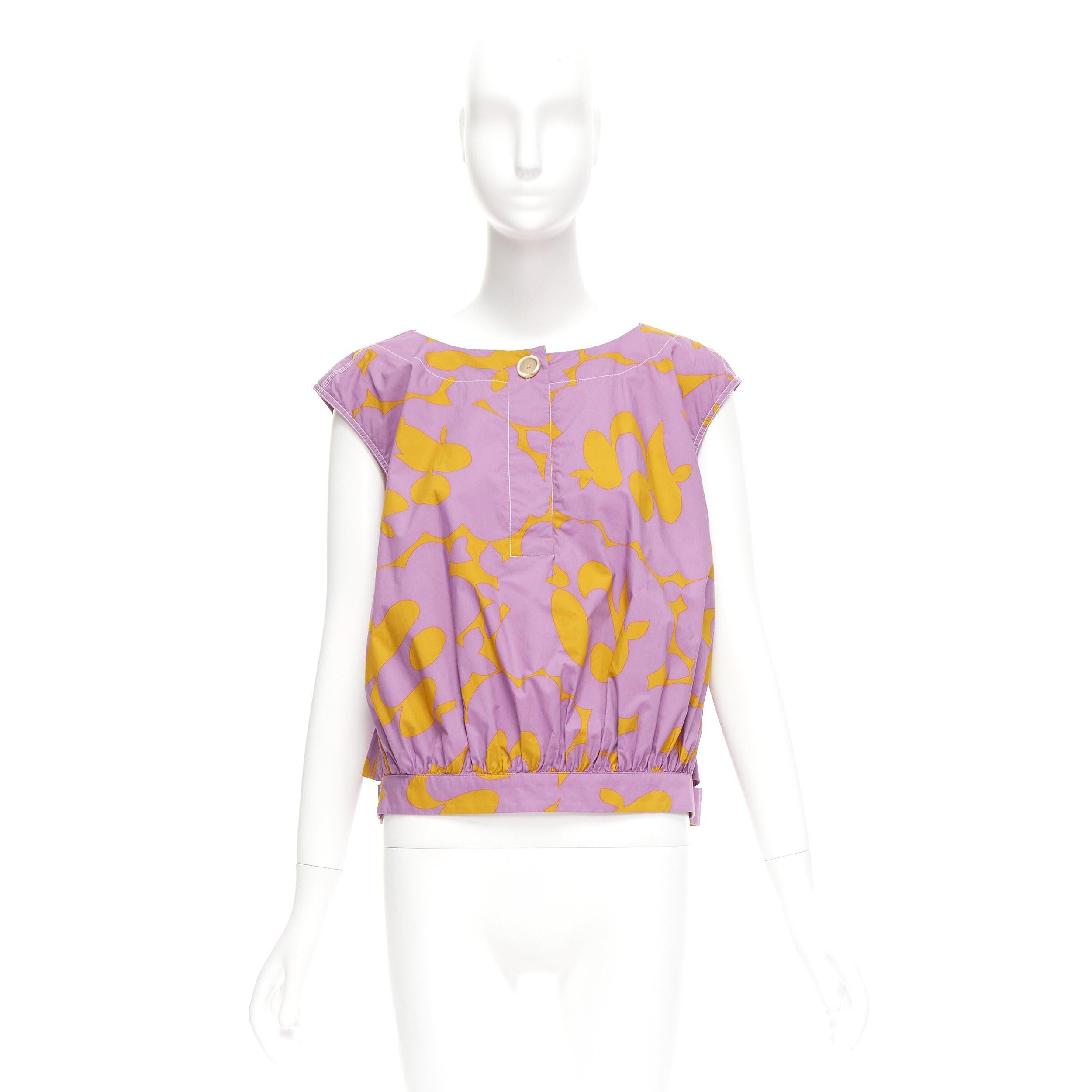 MARNI 100% cotton purple mustard abstract floral overstitched boxy vest IT38 XS For Sale 4