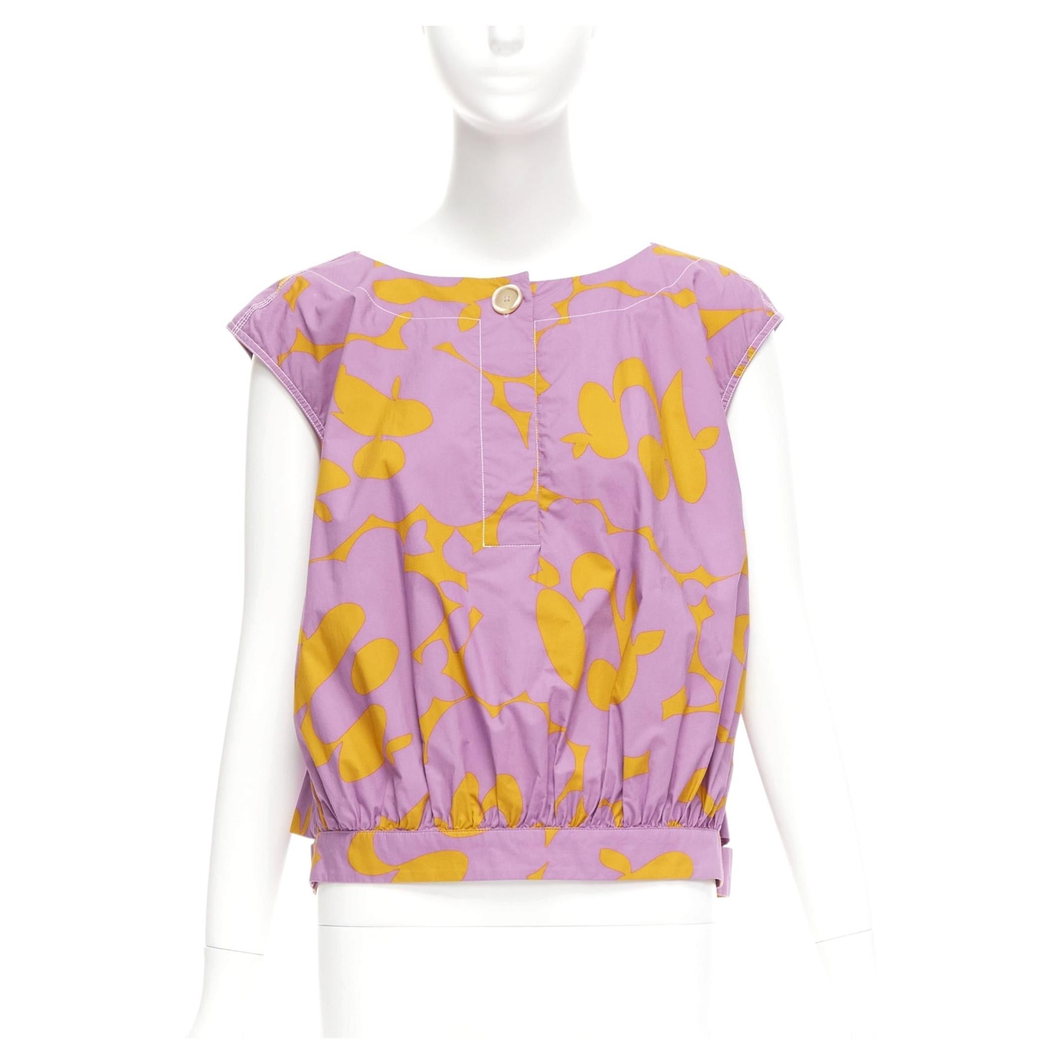 Pre-owned Marni 100% Cotton Purple Mustard Abstract Floral Overstitched Boxy Vest It38 Xs In Yellow