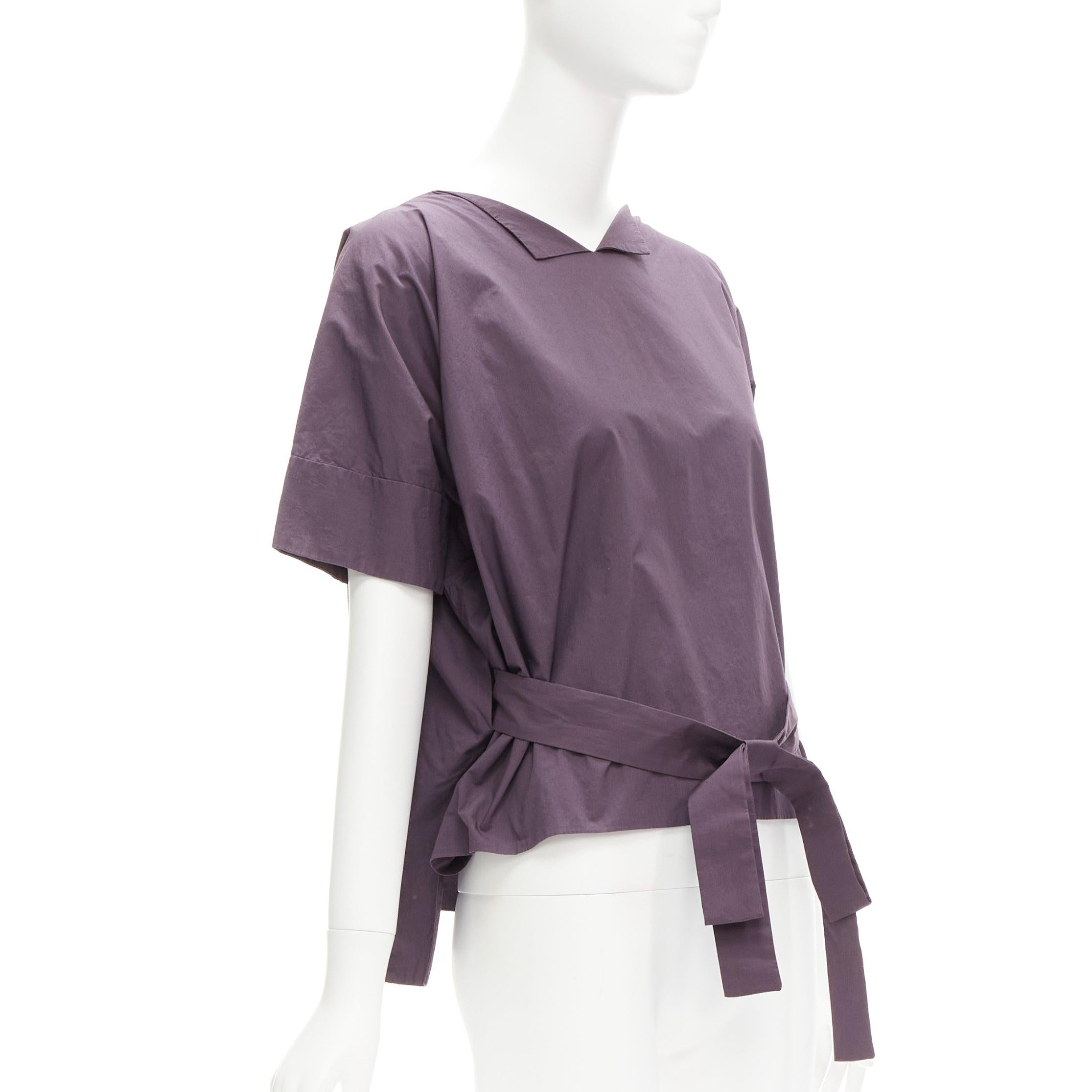 MARNI 100% cotton purple V collar bow belt boxy top IT38 XS
Reference: CELG/A00312
Brand: Marni
Material: Cotton
Color: Purple
Pattern: Solid
Closure: Belt
Extra Details: can be worn without bow belt
Made in: Italy

CONDITION:
Condition: Very good,