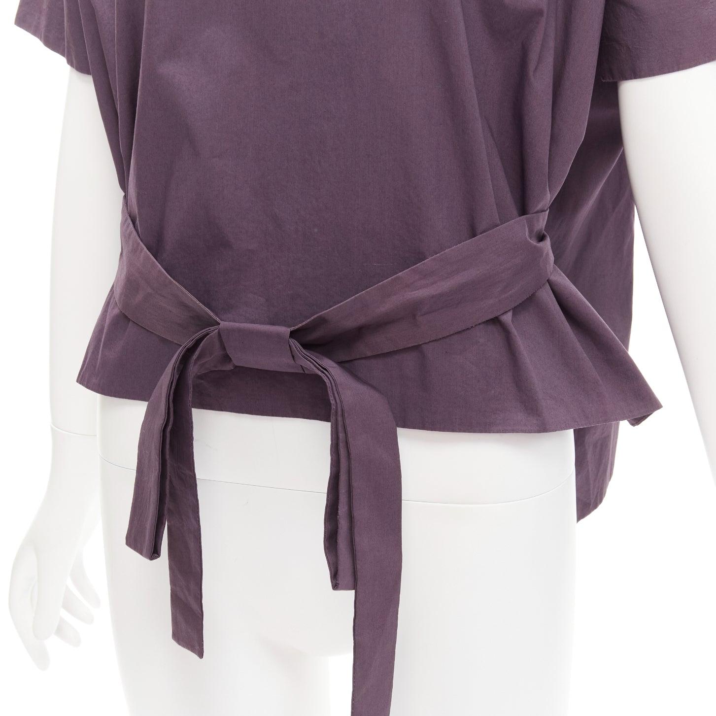 Gray MARNI 100% cotton purple V collar bow belt boxy top IT38 XS For Sale