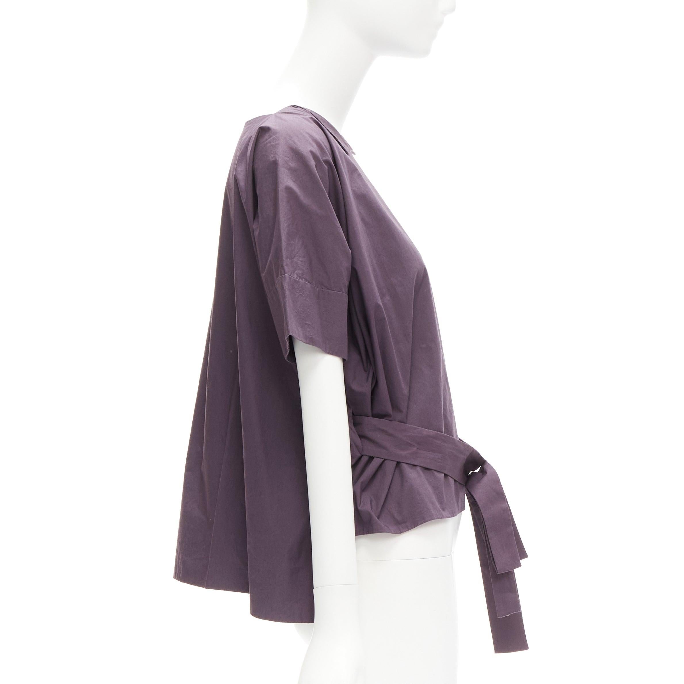 MARNI 100% cotton purple V collar bow belt boxy top IT38 XS In Good Condition For Sale In Hong Kong, NT