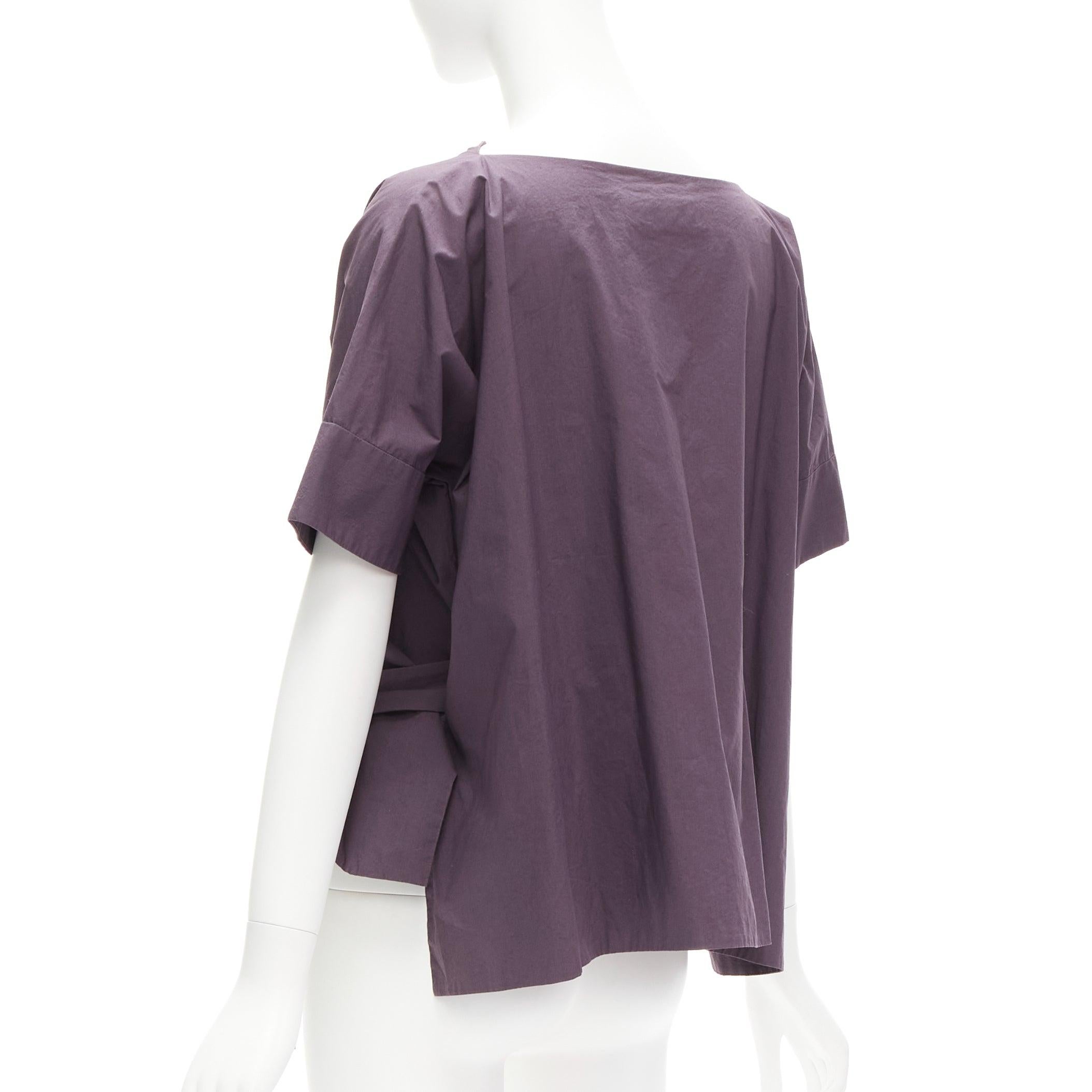 MARNI 100% cotton purple V collar bow belt boxy top IT38 XS For Sale 1