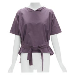 MARNI 100% cotton purple V collar bow belt boxy top IT38 XS
