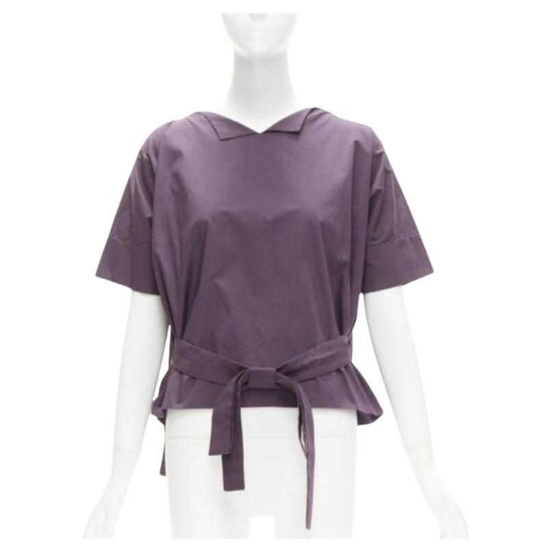 MARNI 100% cotton purple V collar bow belt boxy top IT38 XS For Sale