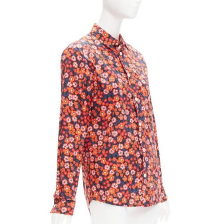 Pink MARNI 100% cotton red blue floral print long sleeve shirt top IT38 XS For Sale