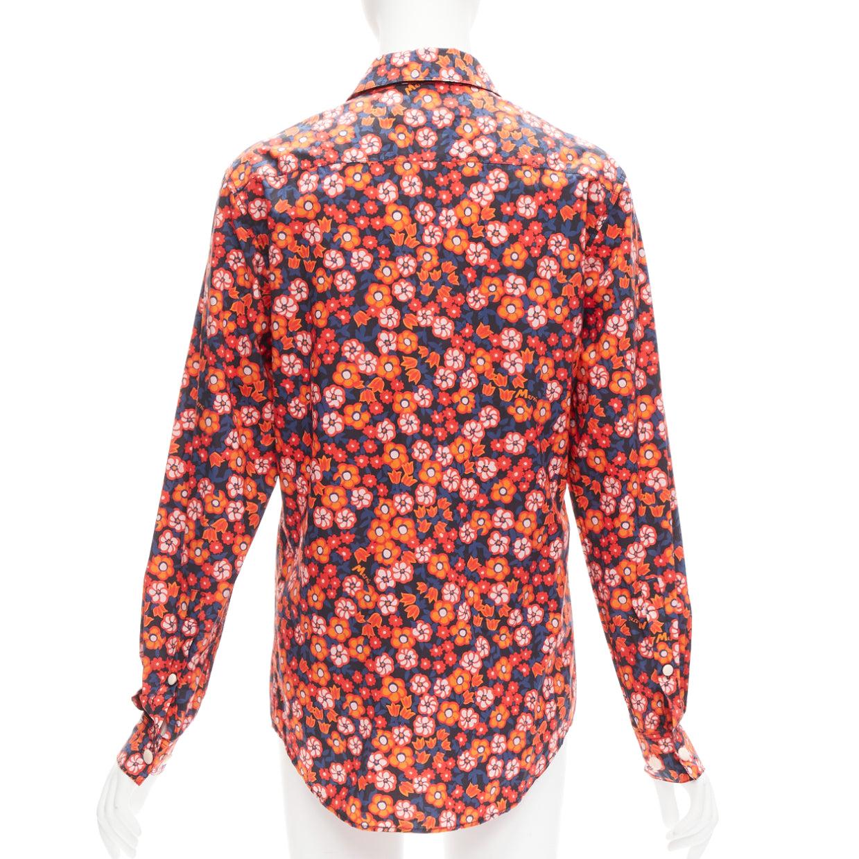 MARNI 100% cotton red blue floral print long sleeve shirt top IT38 XS In Excellent Condition For Sale In Hong Kong, NT