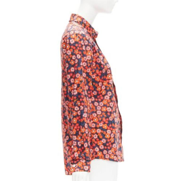 MARNI 100% cotton red blue floral print long sleeve shirt top IT38 XS In Excellent Condition For Sale In Hong Kong, NT