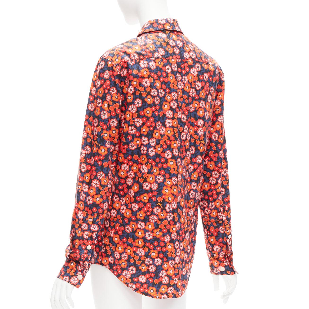 Women's MARNI 100% cotton red blue floral print long sleeve shirt top IT38 XS For Sale