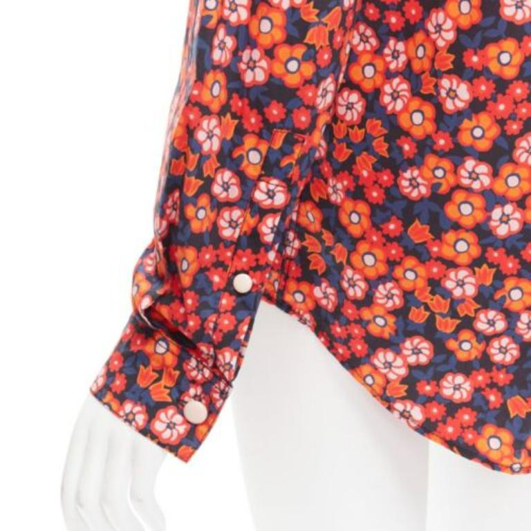 MARNI 100% cotton red blue floral print long sleeve shirt top IT38 XS For Sale 2