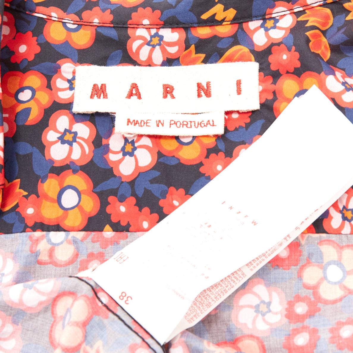 MARNI 100% cotton red blue floral print long sleeve shirt top IT38 XS For Sale 3