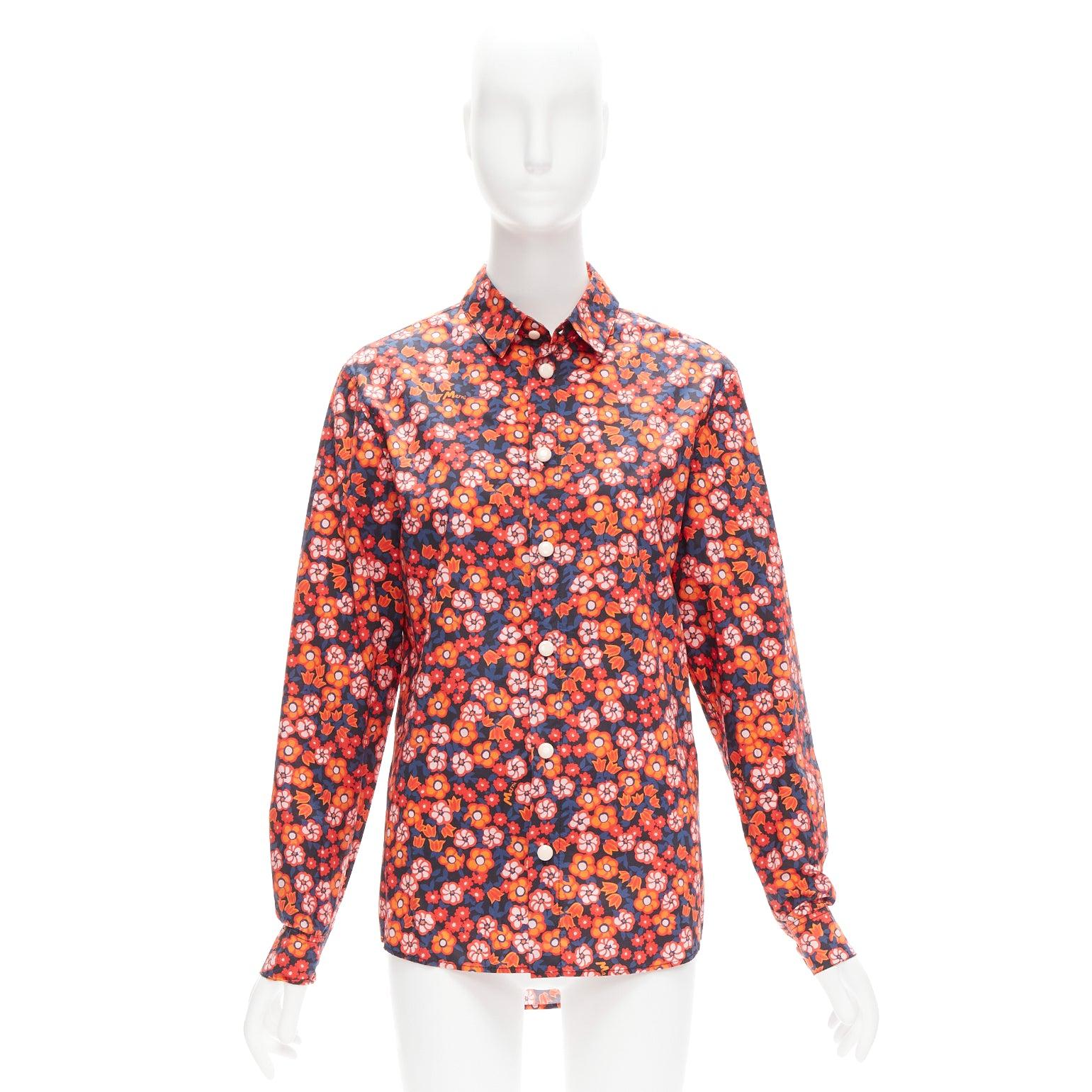 MARNI 100% cotton red blue floral print long sleeve shirt top IT38 XS For Sale 4