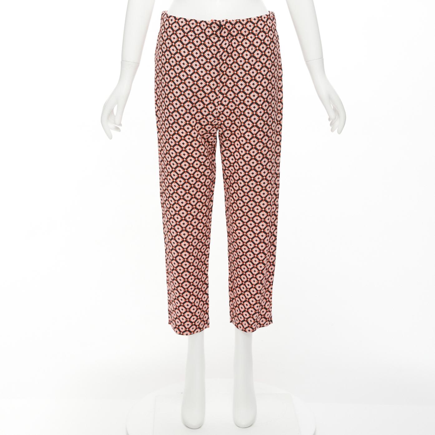 MARNI 100% silk black pink geometric print elastic waist cropped pants IT40 S For Sale 6