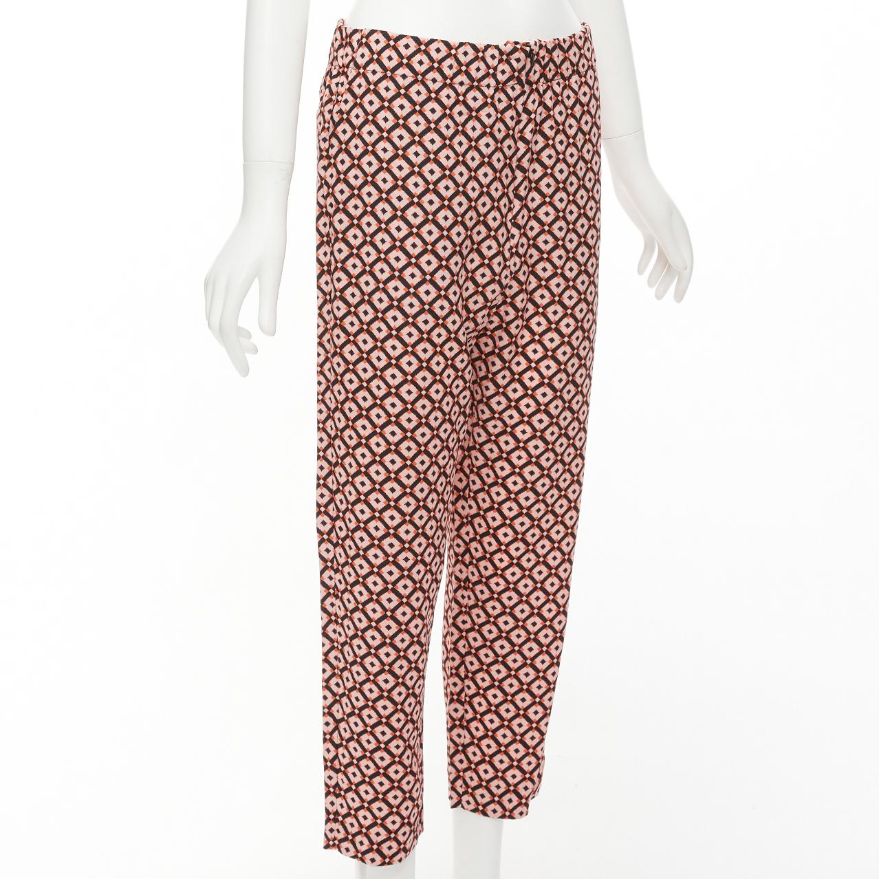 MARNI 100% silk black pink geometric print elastic waist cropped pants IT40 S In Excellent Condition For Sale In Hong Kong, NT