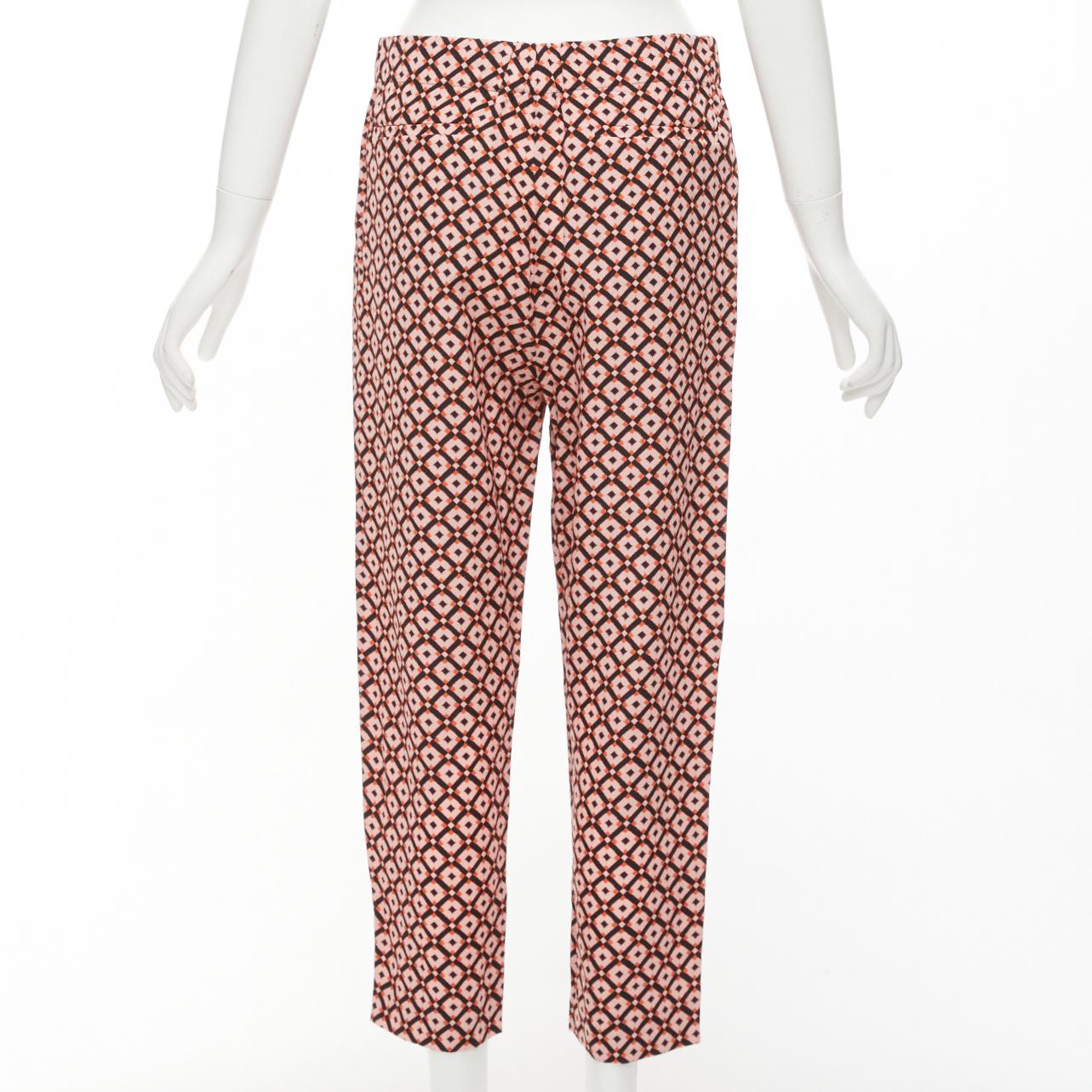 MARNI 100% soie noir rose imprimé géométrique pantalon cropped à taille élastique IT40 S Pour femmes en vente