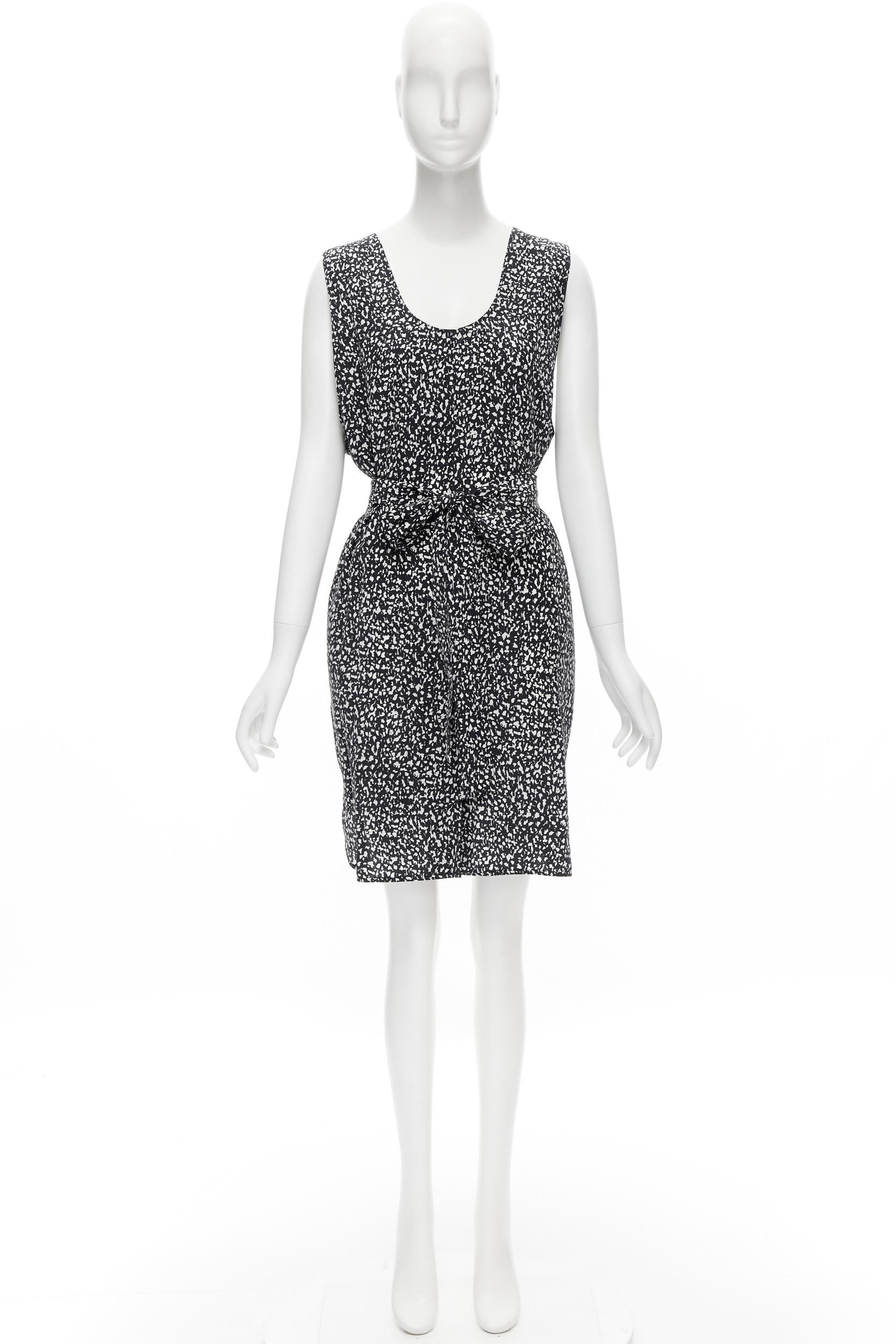 MARNI 100% silk black white abstract button belted sheath dress IT38 XS For Sale 7