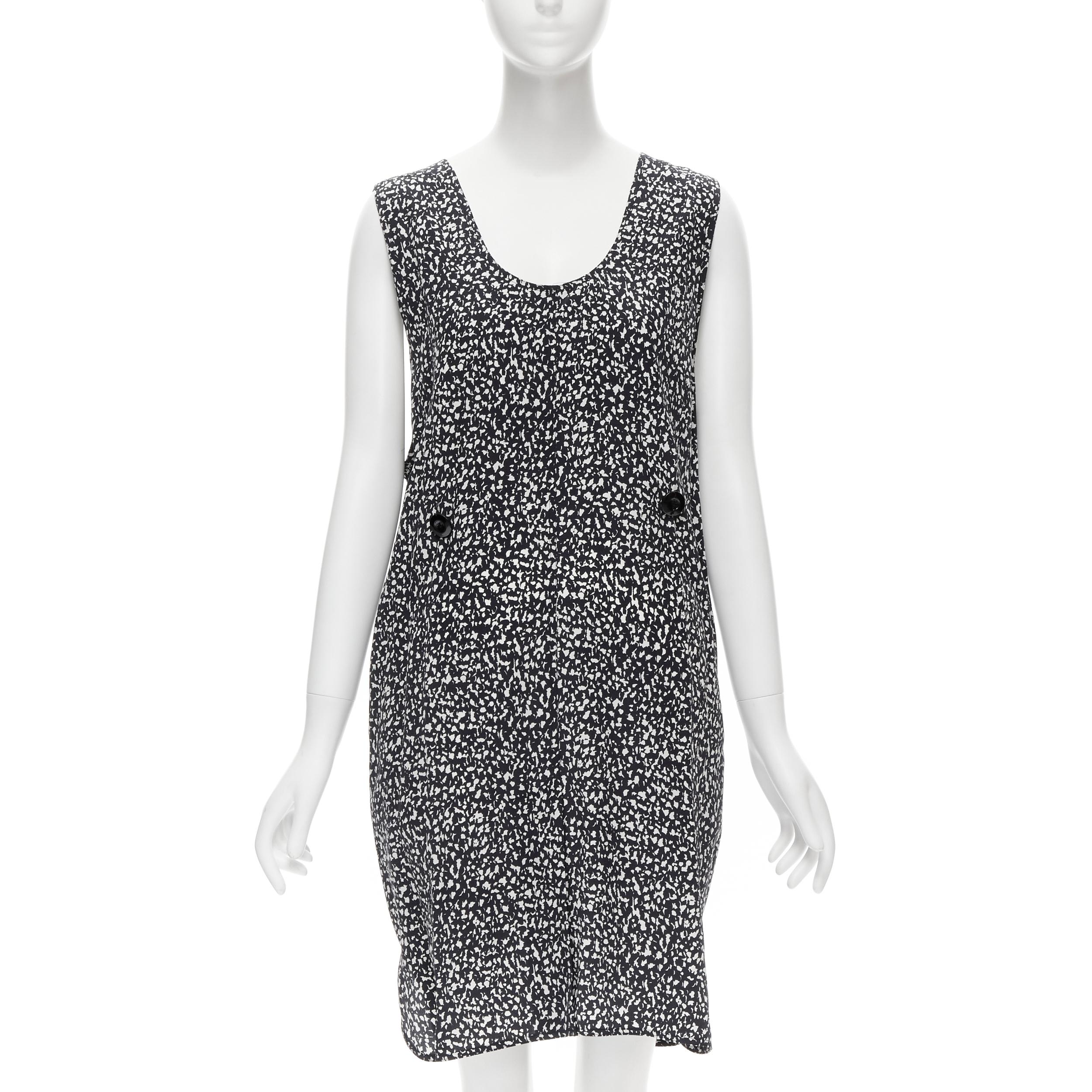 Gray MARNI 100% silk black white abstract button belted sheath dress IT38 XS For Sale