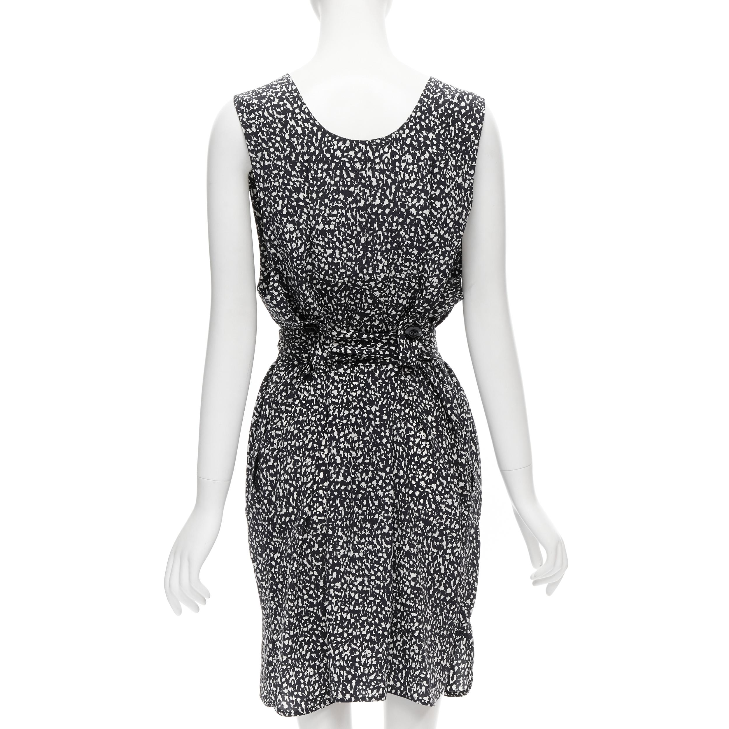 MARNI 100% silk black white abstract button belted sheath dress IT38 XS For Sale 1