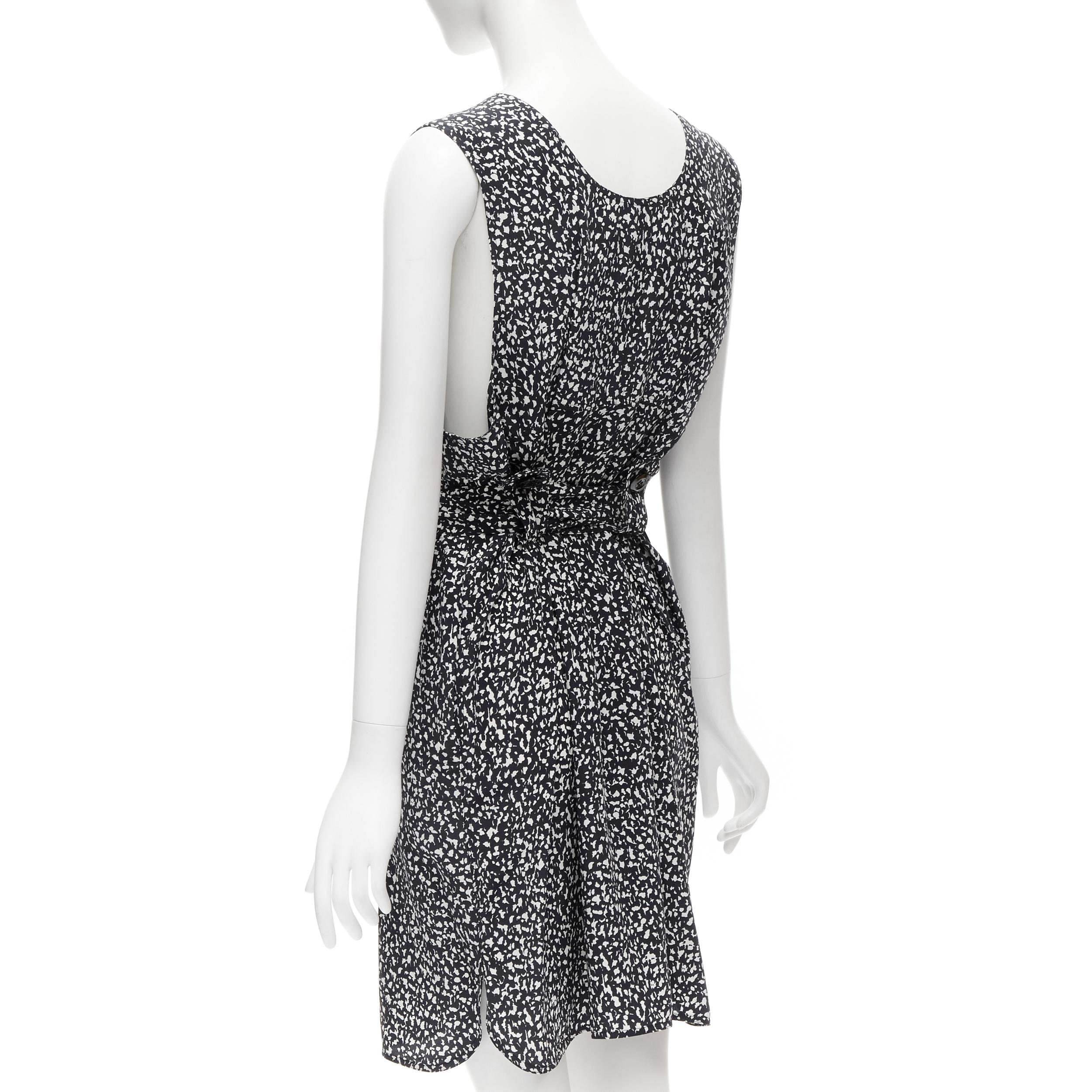 MARNI 100% silk black white abstract button belted sheath dress IT38 XS For Sale 2