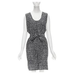 MARNI 100% silk black white abstract button belted sheath dress IT38 XS