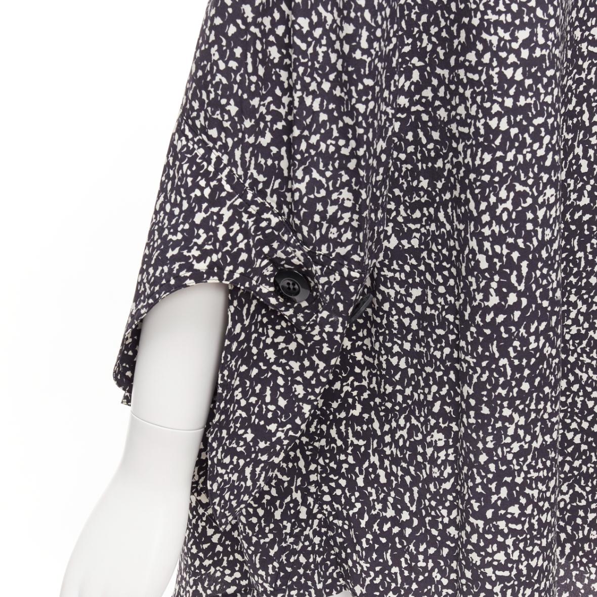 Black MARNI 100% silk black white speckle print asymmetric neck shirt dress IT40 S For Sale