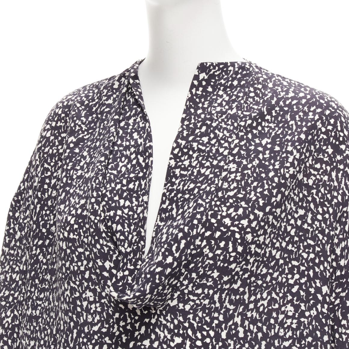 MARNI 100% silk black white speckle print asymmetric neck shirt dress IT40 S For Sale 2