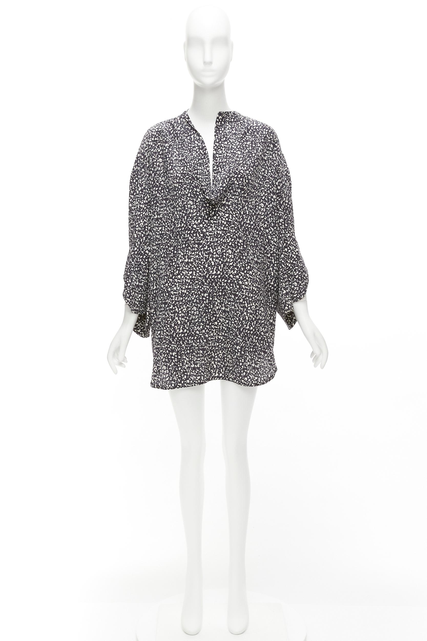MARNI 100% silk black white speckle print asymmetric neck shirt dress IT40 S For Sale 3