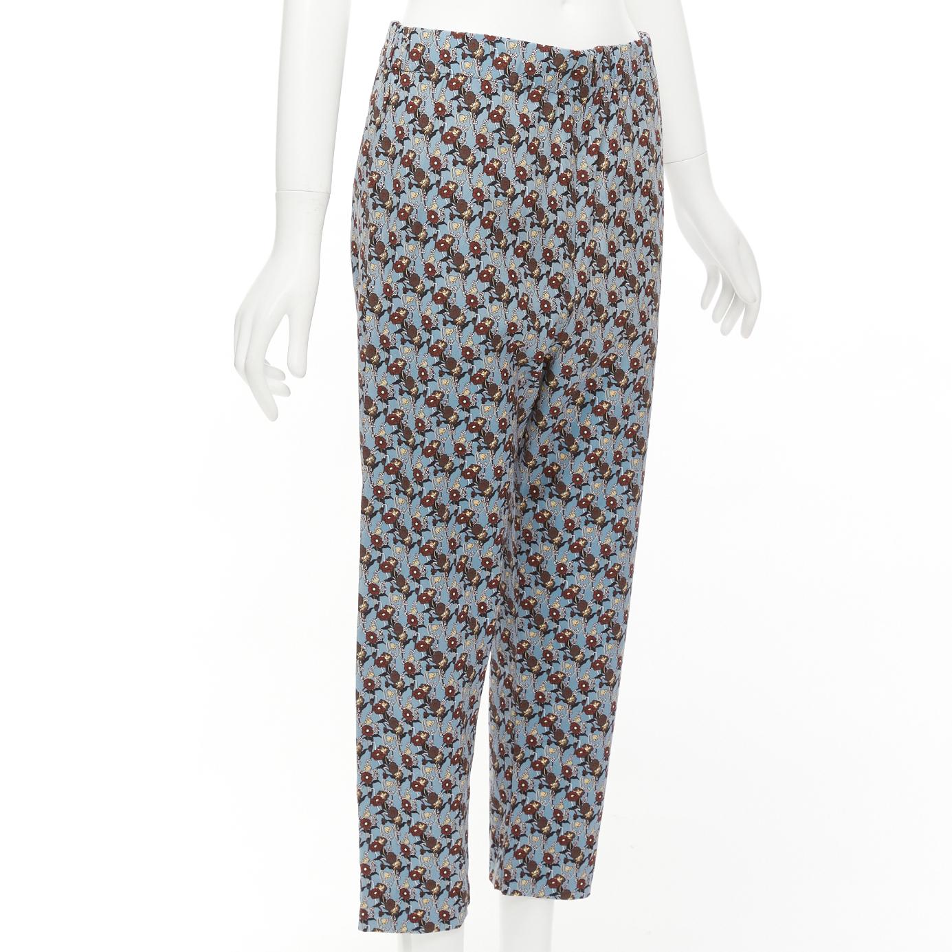 Red MARNI 100% silk blue burgundy floral drop crotch casual cropped pants IT40 S For Sale