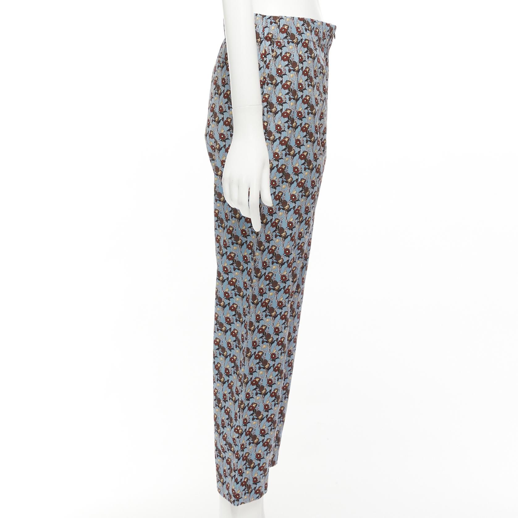 MARNI 100% silk blue burgundy floral drop crotch casual cropped pants IT40 S In Excellent Condition For Sale In Hong Kong, NT