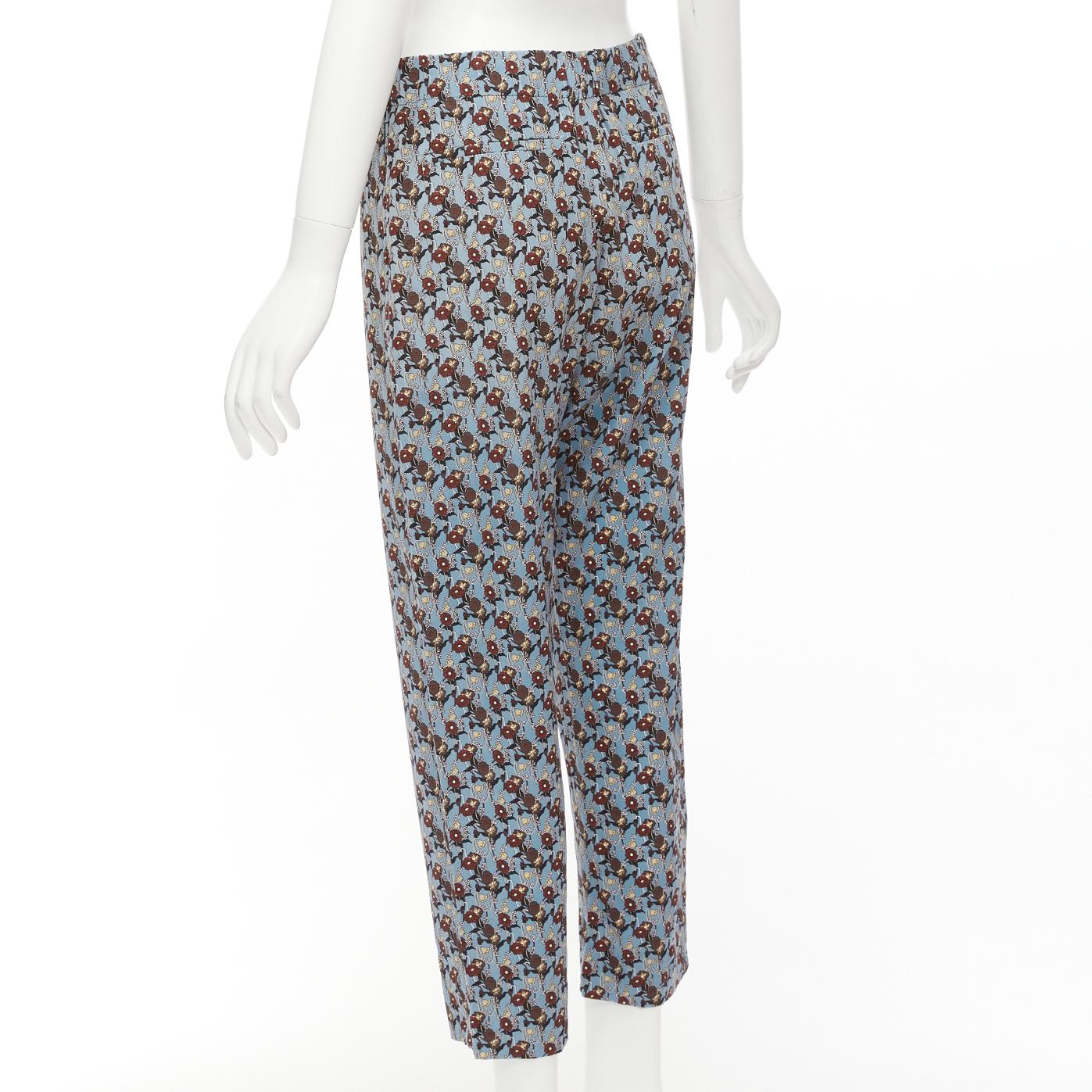 MARNI 100% silk blue burgundy floral drop crotch casual cropped pants IT40 S For Sale 1
