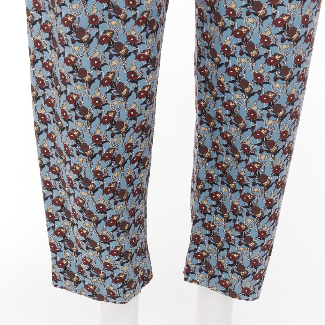 MARNI 100% silk blue burgundy floral drop crotch casual cropped pants IT40 S For Sale 2