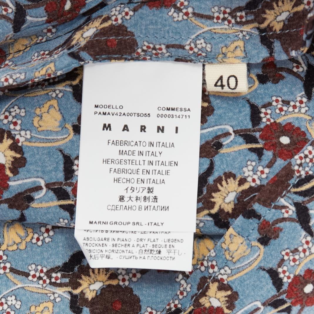 MARNI 100% silk blue burgundy floral drop crotch casual cropped pants IT40 S For Sale 4