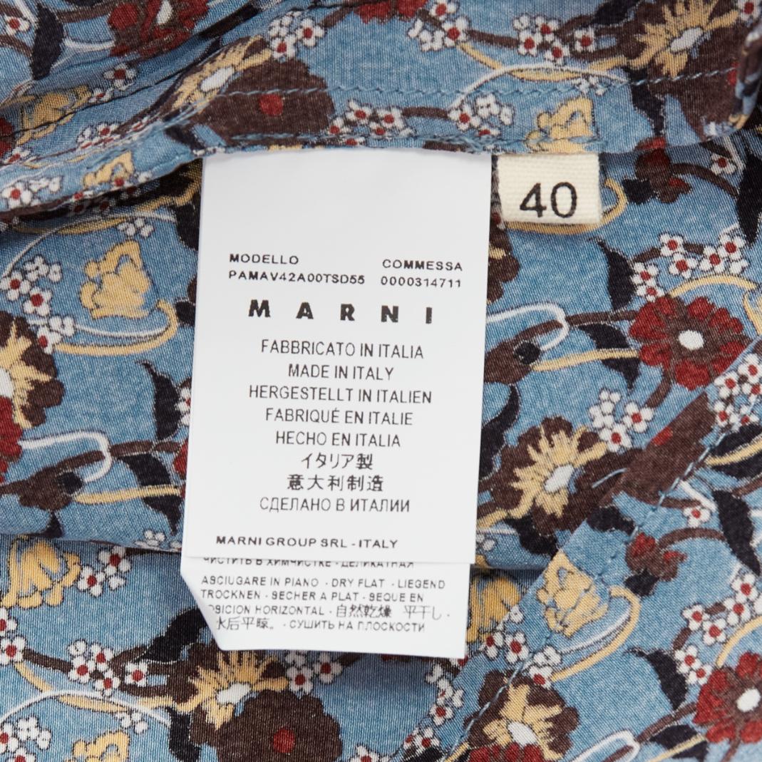 MARNI 100% silk blue burgundy floral drop crotch casual cropped pants IT40 S For Sale 3