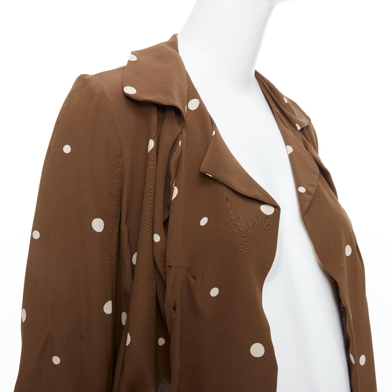 MARNI  100% silk brown grey polka dot print relaxed blazer IT36 XXS
Reference: MECG/A00069
Brand: Marni
Material: Silk
Color: Brown, Grey
Pattern: Polka Dot
Made in: Italy

CONDITION:
Condition: Very good, this item was pre-owned and is in very good