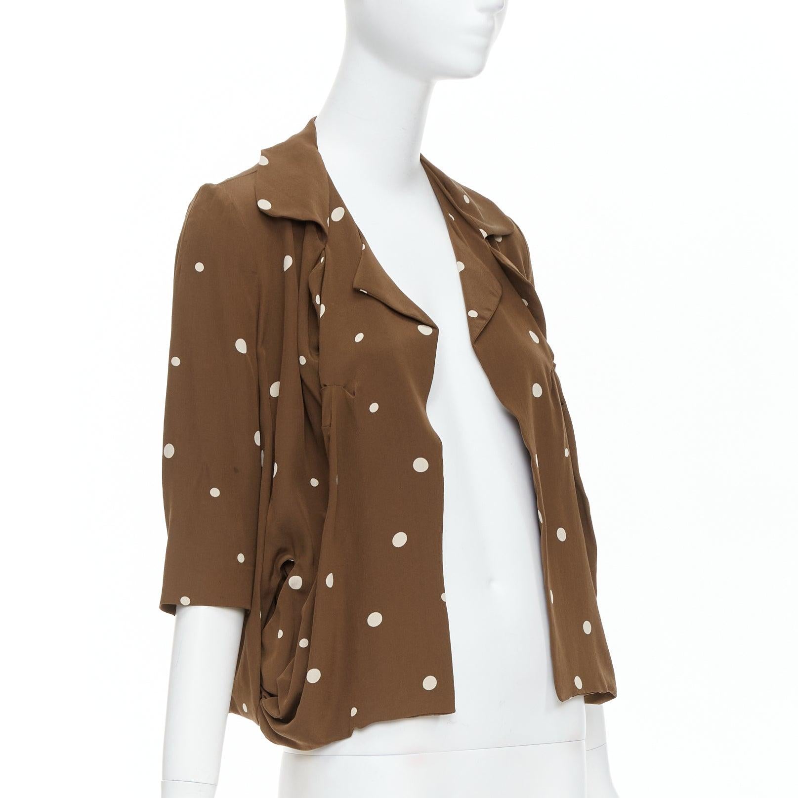Brown MARNI  100% silk brown grey polka dot print relaxed blazer IT36 XXS For Sale